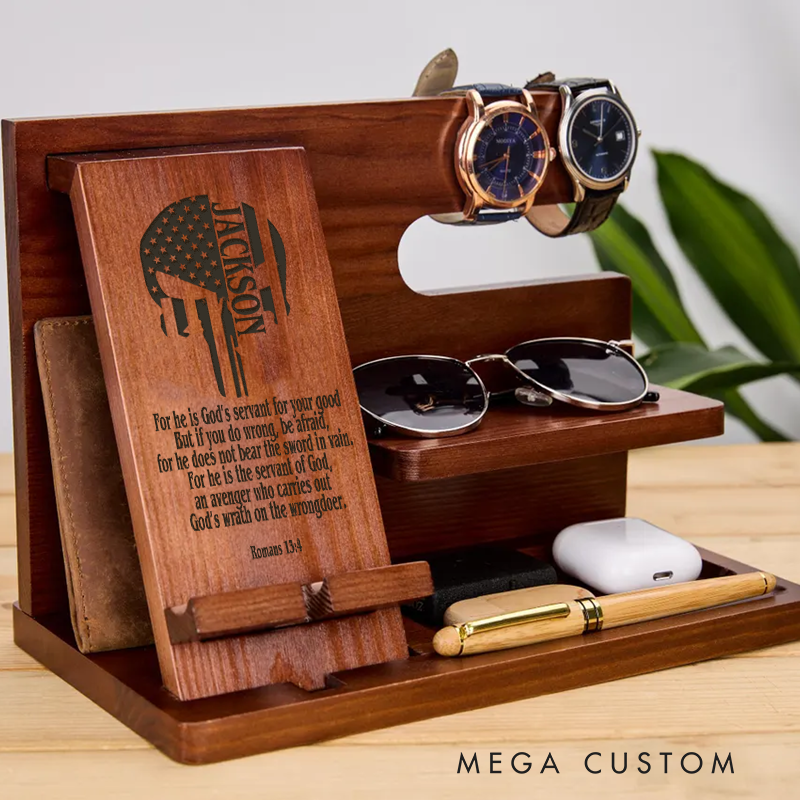 Personalized Police Officer Wooden Docking Station Custom Engraved with Bible Verse Gift for Police