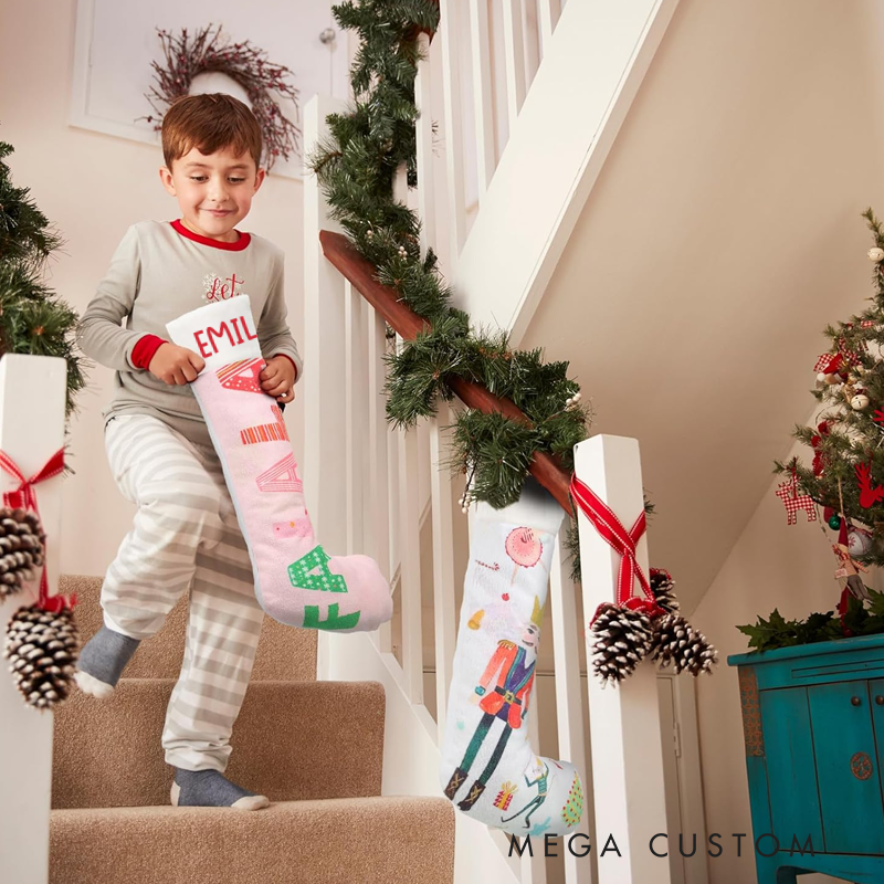 Personalized Hristmas Nutcracker Stockings with Hanging Loop Christmas Hanging Socks Decoration Set with Nutcracker Xmas Wishes for Christmas Party Gifts