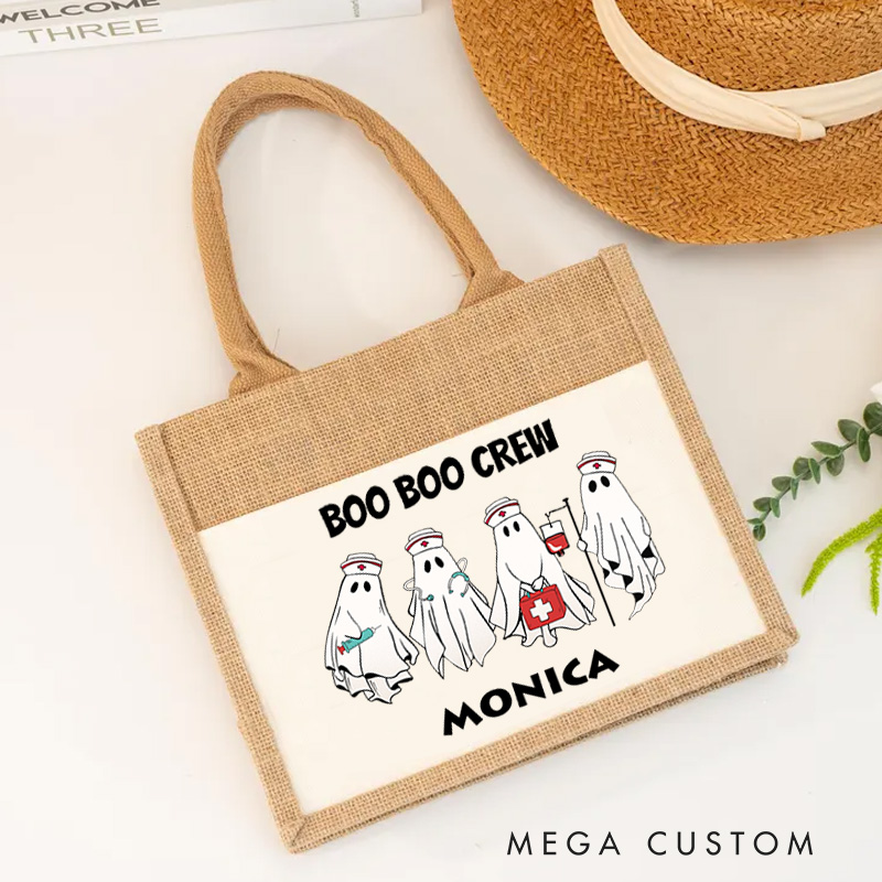 Personalised Nurse Burlap Tote Bags Spooky Healthcare Heroes Design Perfect Gift for Yourself or a Loved One