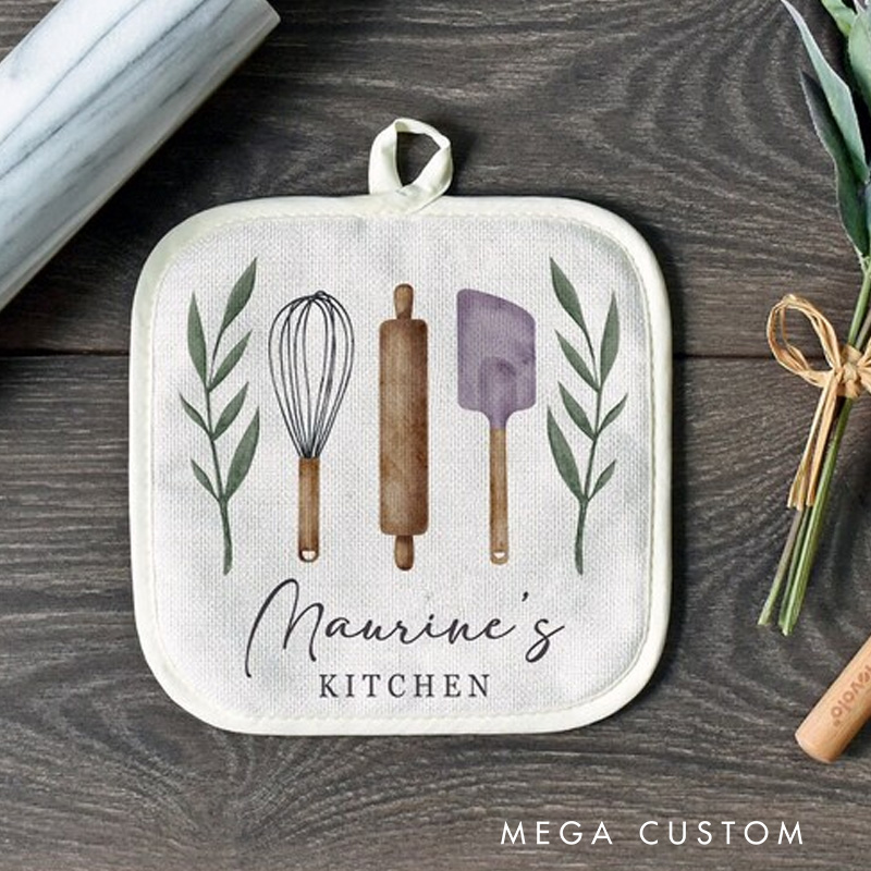 Personalized Oven Mitt or Pot Holder Set with Name Baking Tool Gift Set for Bakers Baking Lovers Gift