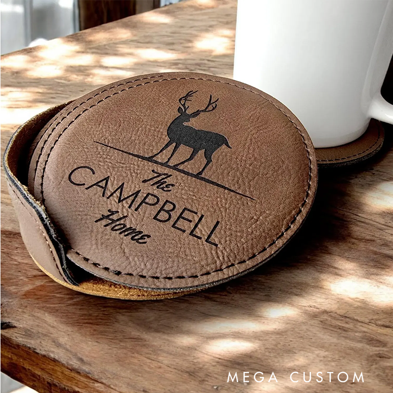 Personalized Deer Coaster Set Customized Home Decor Custom Engraved Coasters Coasters Family Name Coasters