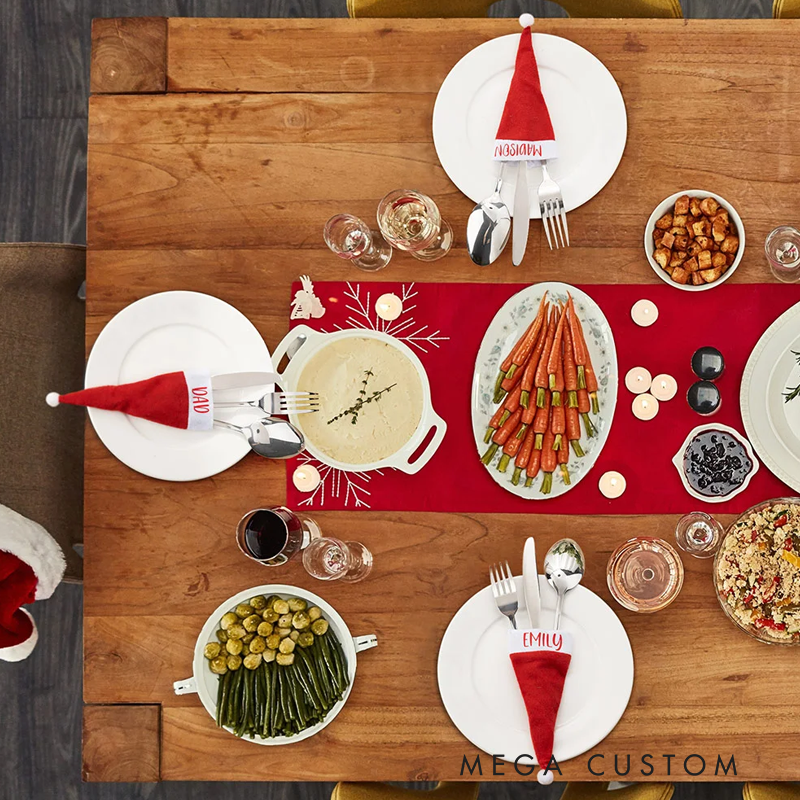 Personalized Santa Hat Table Cutlery Holder Name Place Setting Christmas Dinner Decor Party Supplies Favors for Family Friend