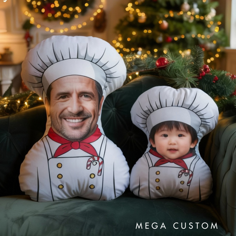 Personalized Photo Face Pillow Kids Face Baker Face Pillow 3D Ugly Pillow Birthday Boy Girl Gift for Baking Lover Pillow