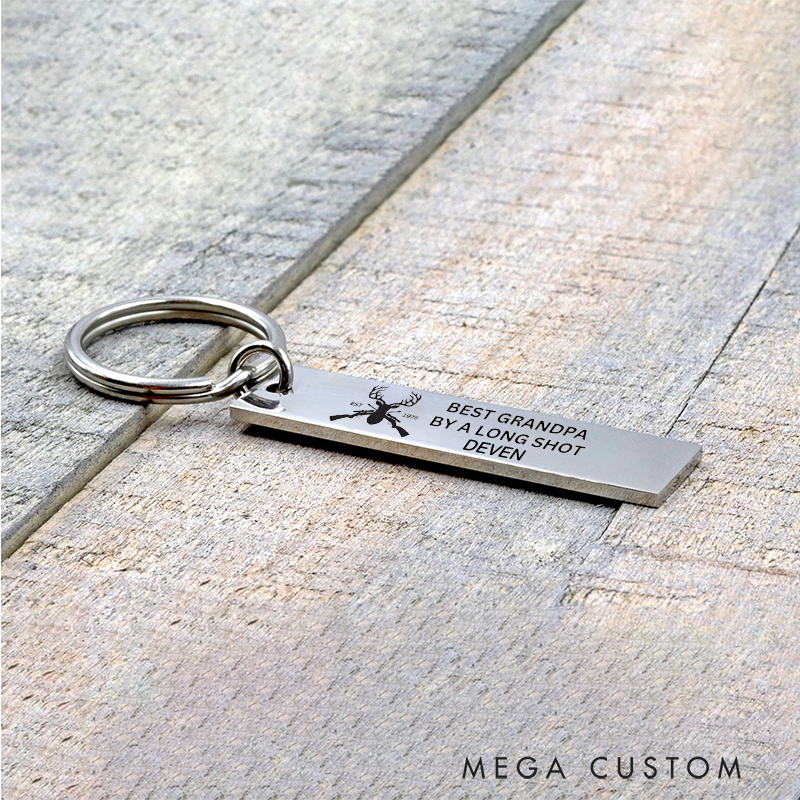 Personalized Hunting Grandpa Keychain Stainless Steel Engraved Keychain Gift for Hunting Love