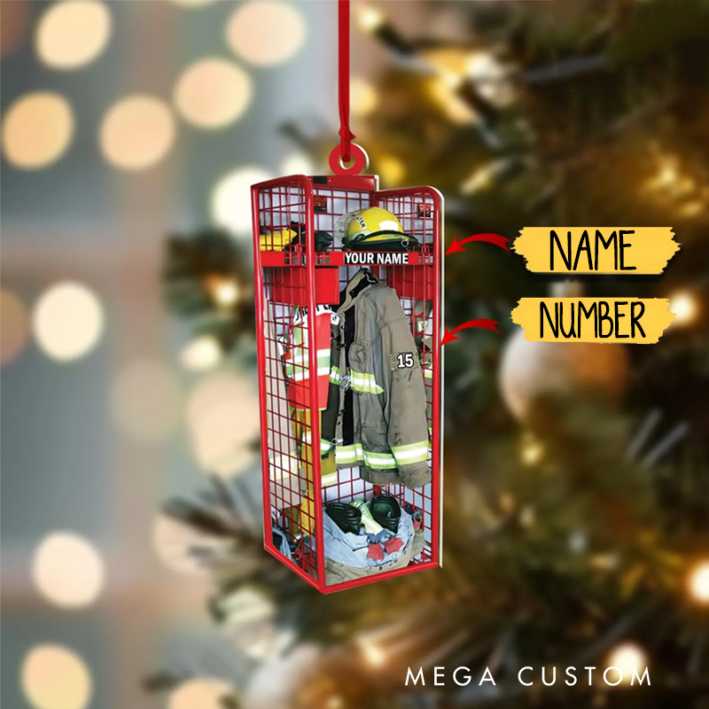 Personalized Firefighter Gear Locker Christmas Ornament Custom Name Christmas Acrylic Ornament Gift for Firefighters
