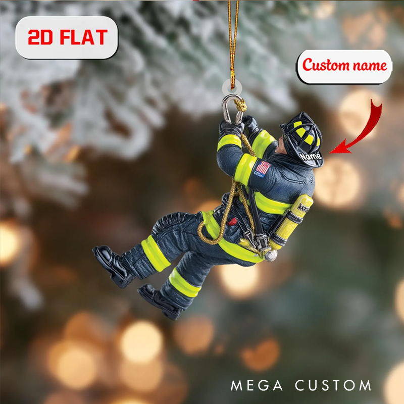 Personalized Firefighter Rappelling Christmas Ornament Custom Name Christmas Acrylic Ornament Gift for Firefighters