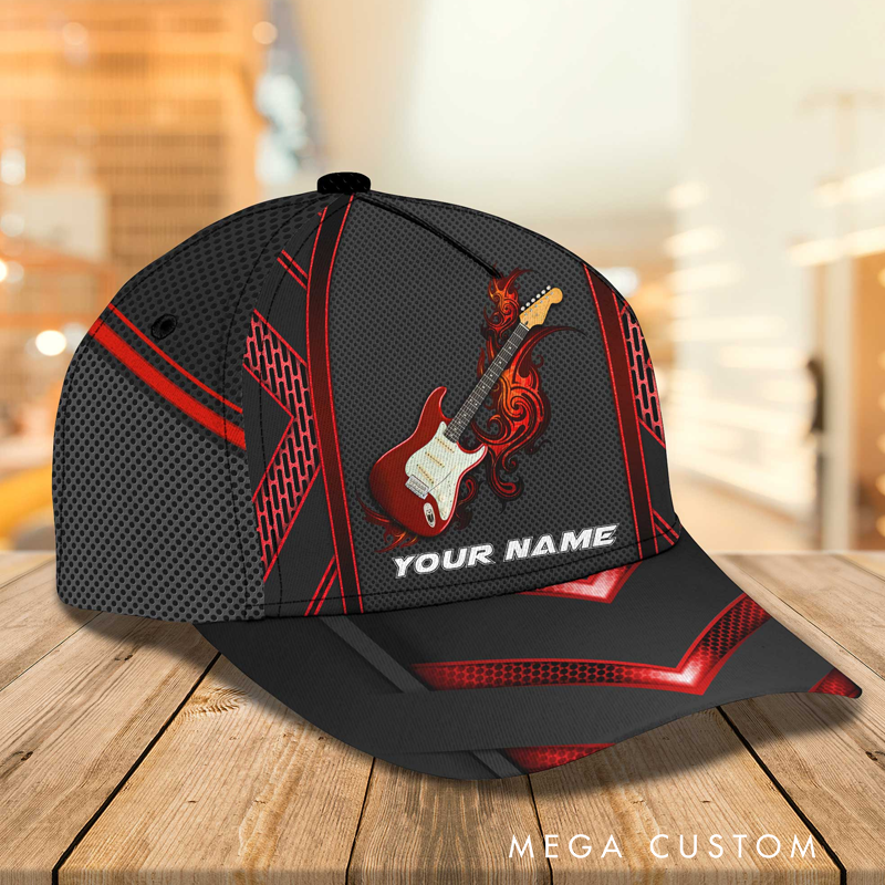 Personalized Name 3D Print Baseball Cap With Adjustable Snap for Music Lover Perfect Music Lovers Guitar Lovers Custom Gift Hat