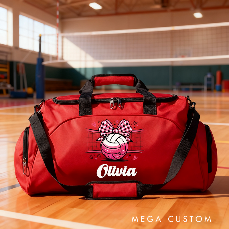 Personalized Volleyball Duffel Bag with Custom Name and Cute Bow Design