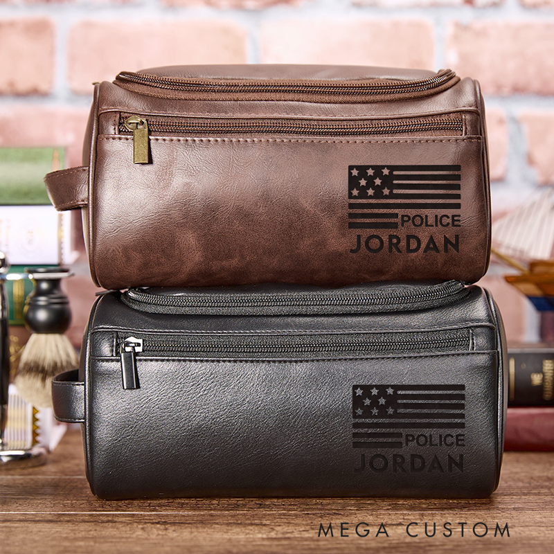 Personalized Leather Toiletry Bag for Policeman Leather Bag for Officer Police Officer Gift Police Dopp Kit