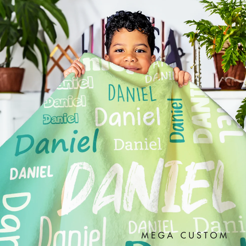 Personalized Colorful Gradient Soft Throw Blanket with Name Birthday Christmas Gift for Kids Adults