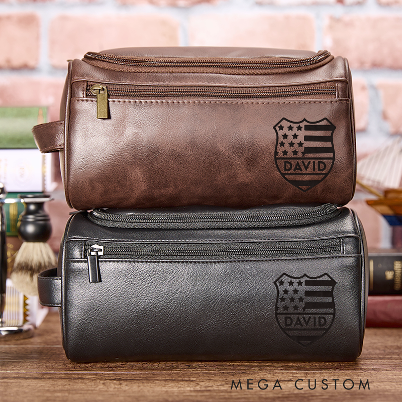 Personalized Leather Toiletry Bag for Policeman Leather Bag for Officer Police Officer Gift Police Dopp Kit