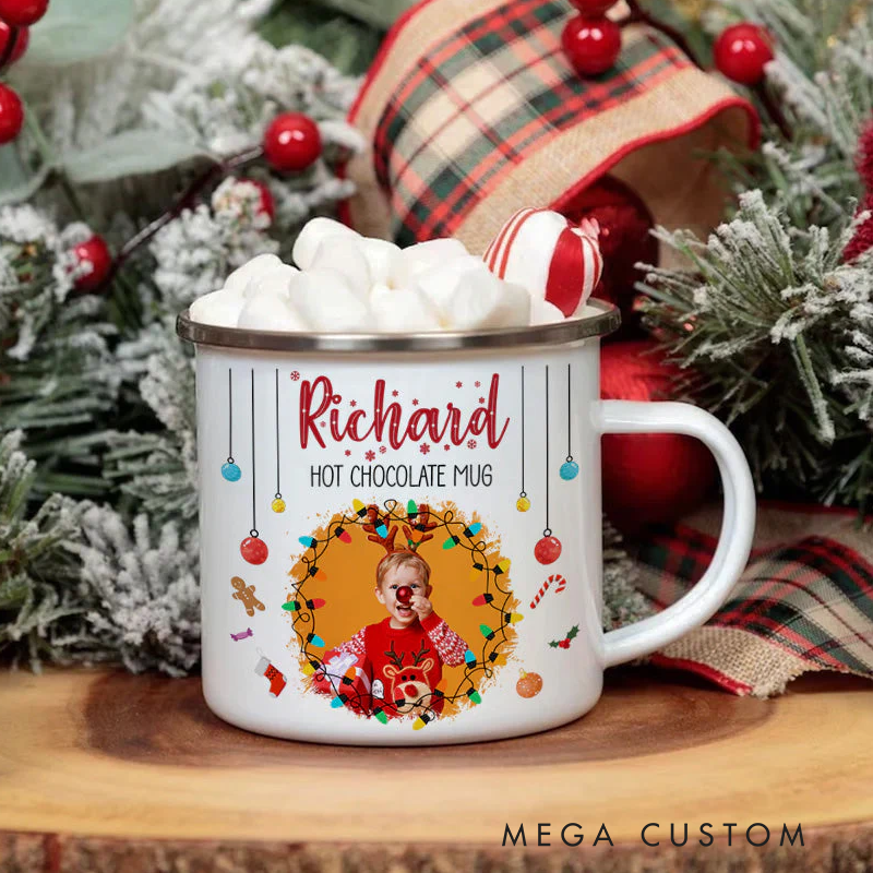 Personalized Chocolate Christmas Movie Watching Mug for Kid Photo Enamel Mug