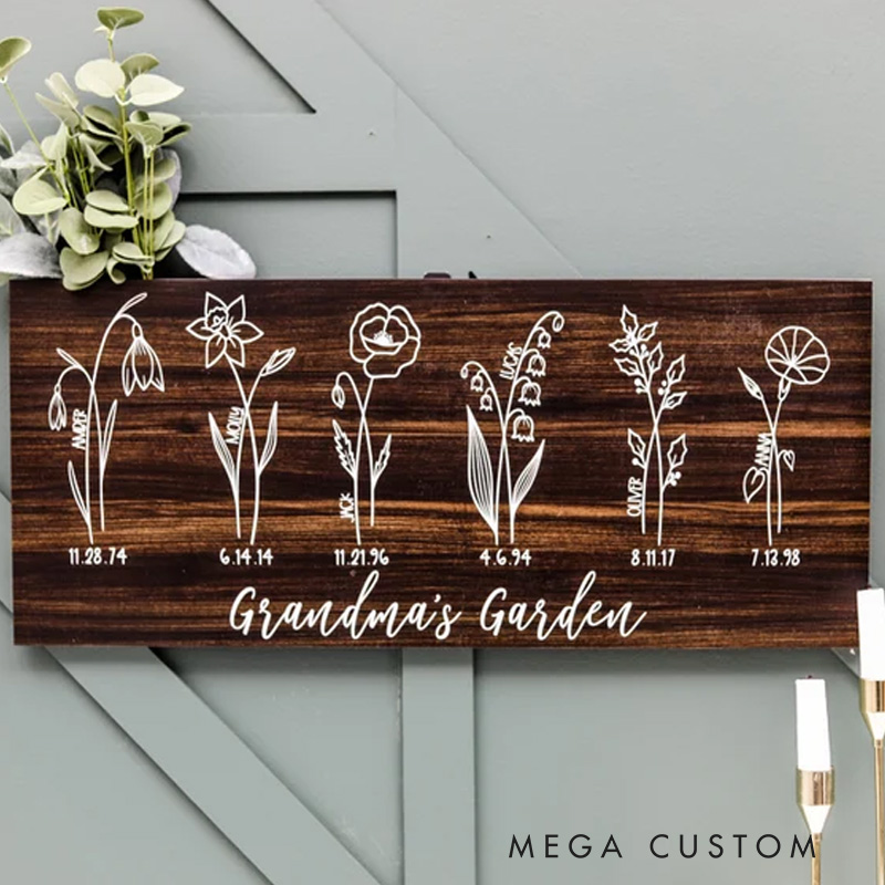 Personalized Wooden Sign Grandma's Garden Wall Hangings Custom Birth Month Wooden Sign Gift For Nana Mother's Day Gift