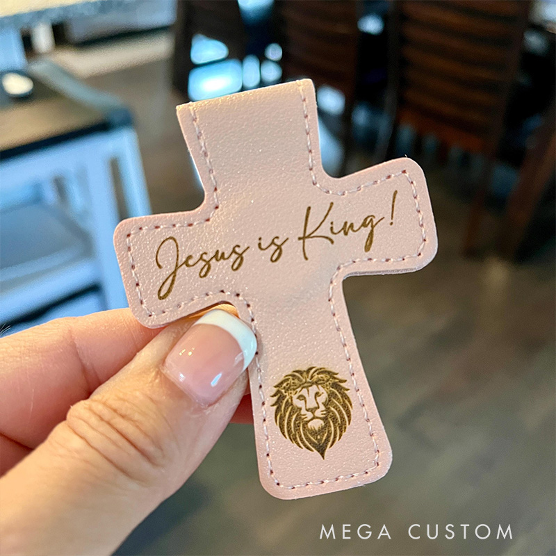 Personalized Cross PU Leather Magnetic Bookmark Clip with Name and Icon Engraved Reader Gift Back to School Gift for Christians Bookworms