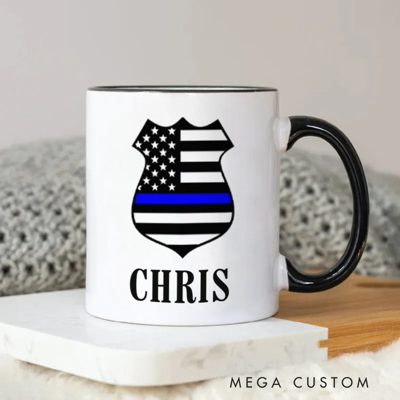 Personalized Policeman Mug Thin Blue Line Badge Coffee Mug for Police Officer