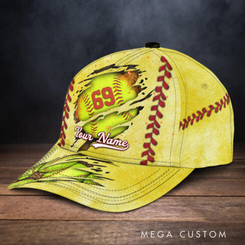 Personalized Softball Cap with Eye-Catching Torn Design and Custom Name & Number  