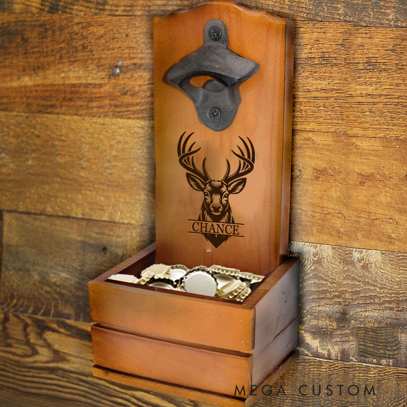 Personalized Wall Mounted Beer Opener Monogrammed Wall Mount Bottle Opener with Cap Catcher Beer Gift for Boyfriend Husband