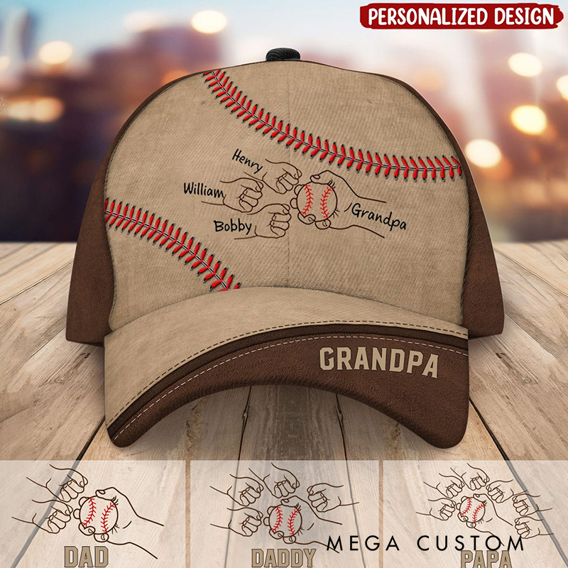 Personalized Family Baseball Cap with Custom Names and Handprint Design  