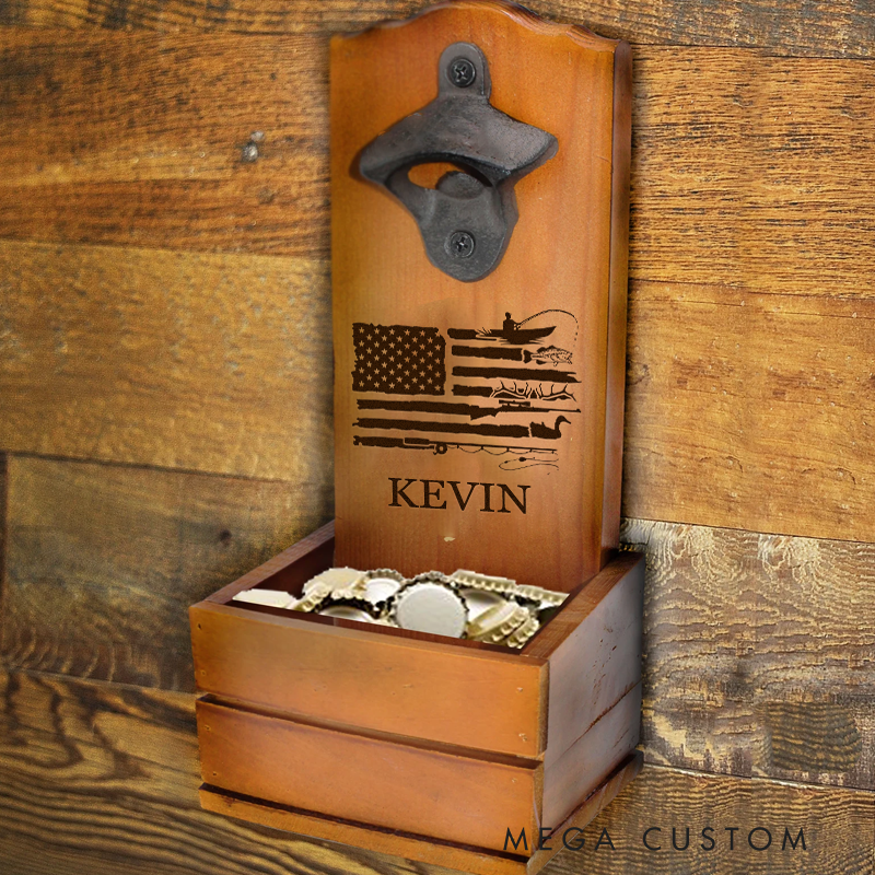 Personalized Buck Wall Mounted Bottle Opener Wall Mount Bottle Opener with Cap Catcher Beer Gift for Boyfriend Husband