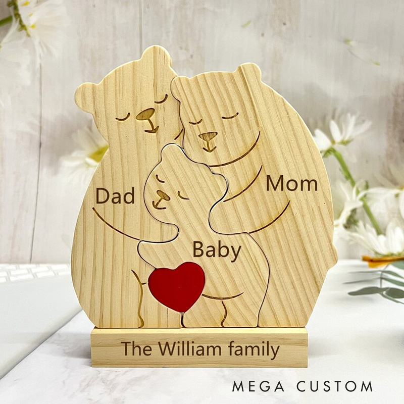 Personalized Wooden Bear Family Puzzle Engraved Names Keepsake Wooden Hugging Bears With Heart Christmas Gifts New Home Housewarming Gift