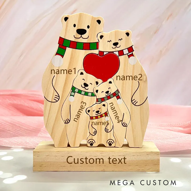 Personalized Wooden Bear Family Puzzle Wooden Bear With Scarf Engraved Christmas Keepsake Christmas Family Keepsake Gifts New Home Housewarming Gift
