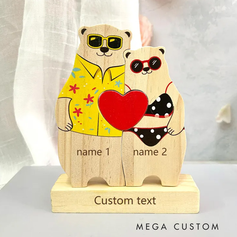 Personalized Wooden Bear Puzzle Engraved Couple Gift New Home Housewarming Gift