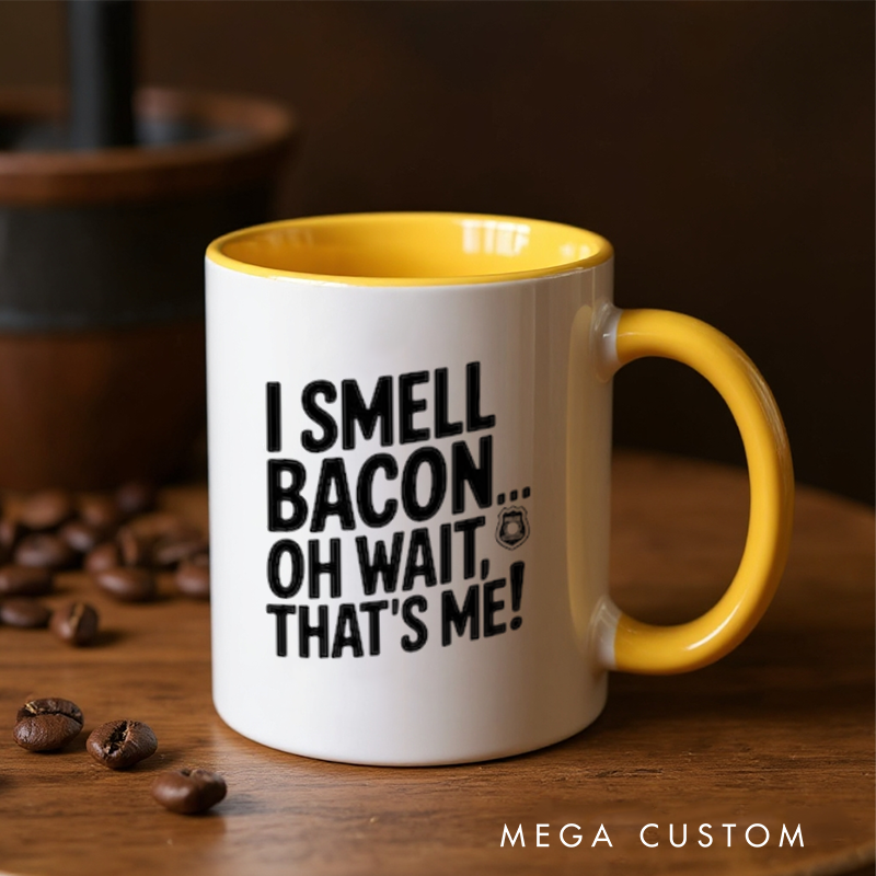 Personalized Police Officer Mug Custom Name Badge and Bacon Humor Design Gift for Police Officers
