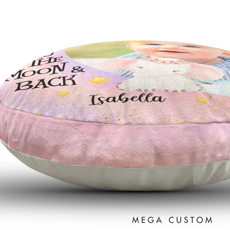 Personalized Photo I Love You to the Moon and Back Round Pillow