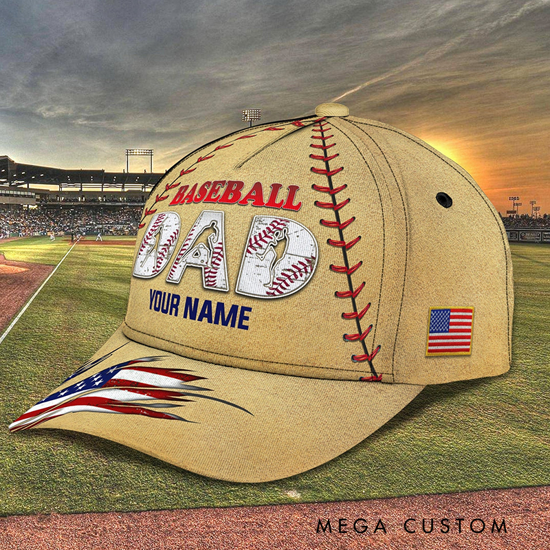 Personalized "Baseball Dad" Cap with Custom Name and Patriotic Design  
