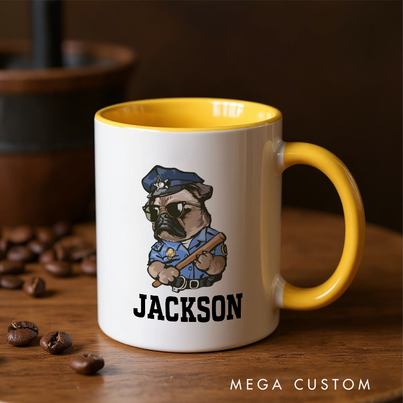 Personalized Police Officer Mug Custom Name Pug in Police Uniform Design Gift for Dog Loving Officers