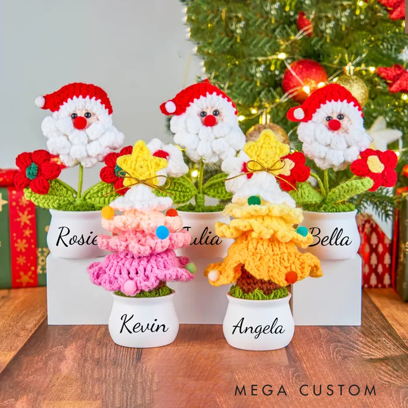 Personalized Crochet Christmas Tree in Pot Crochet Xmas Tree Crochet Santa Claus Handmade Christmas Gifts Gifts for Her Christmas Crochet Decoration