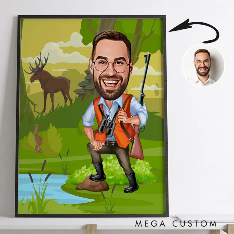Personalized Hunter Caricature Custom Hunter Caricature from Photo Hunter Cartoon Portrait Unique Hunter Gift