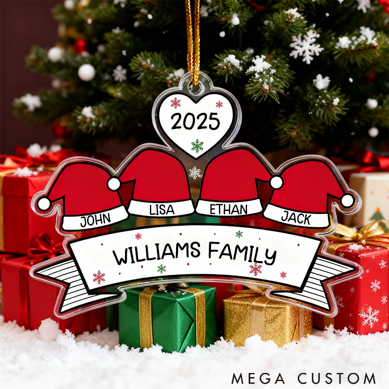 Personalized Christmas Acrylic Ornament Santa Hat Family Theme