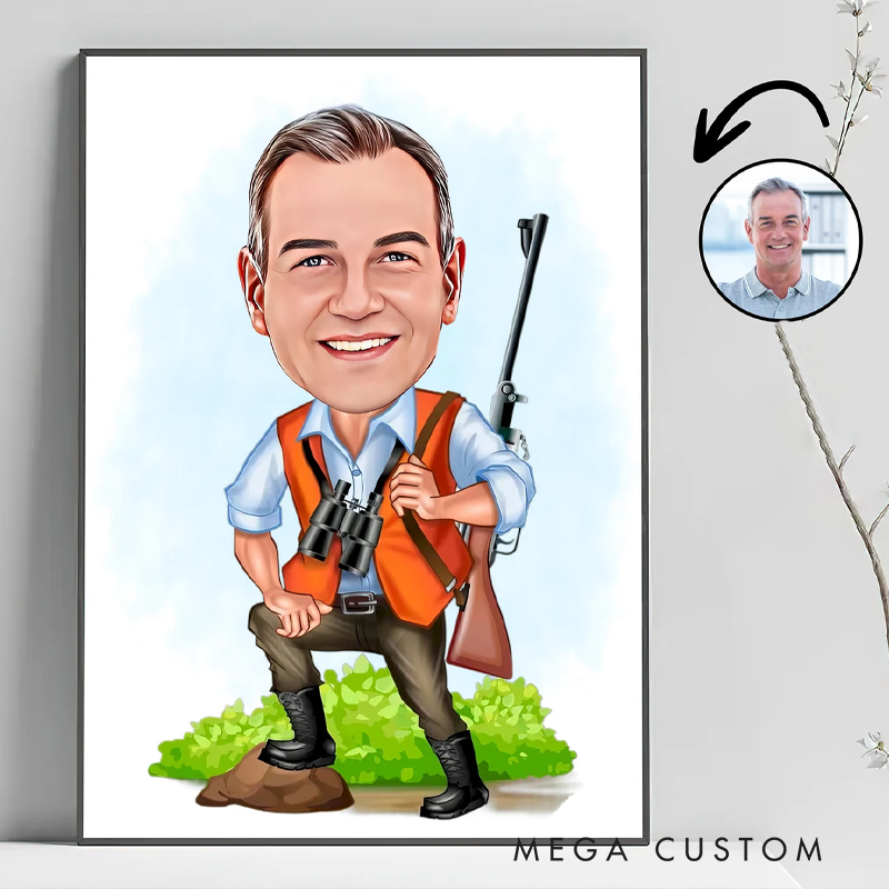  Personalized Hunter Cartoon Portrait Custom Hunter Caricature Drawing from Photo Funny Hunter Caricature Gift for Hunter