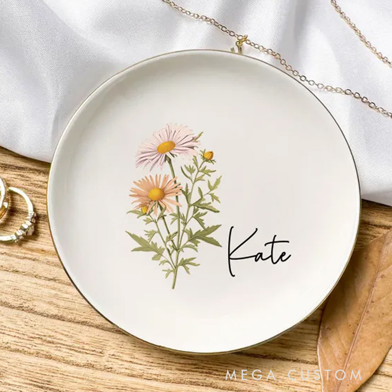 Personalized Birth Flower Ring Dish Gardening Lovers Ring Dish Custom Jewelry Dish Mother's Day Gift Gift for Her