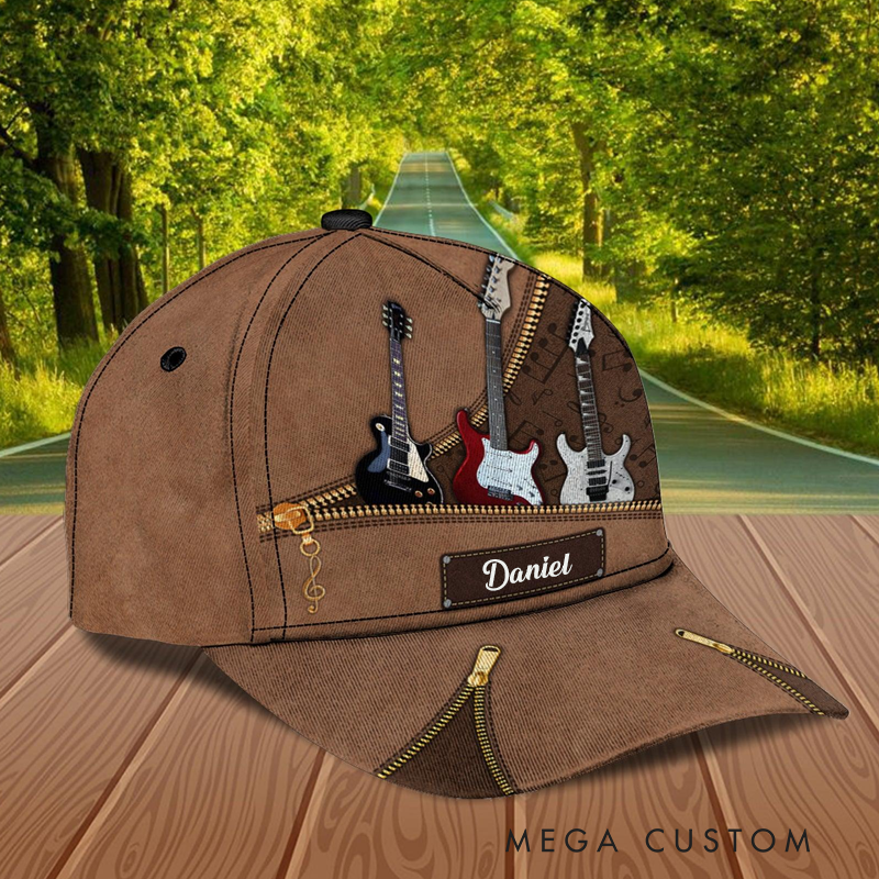 Personalized Name 3D Print Baseball Cap With Adjustable Snap for Music Lover Perfect Music Lovers Guitar Lovers Custom Gift Hat