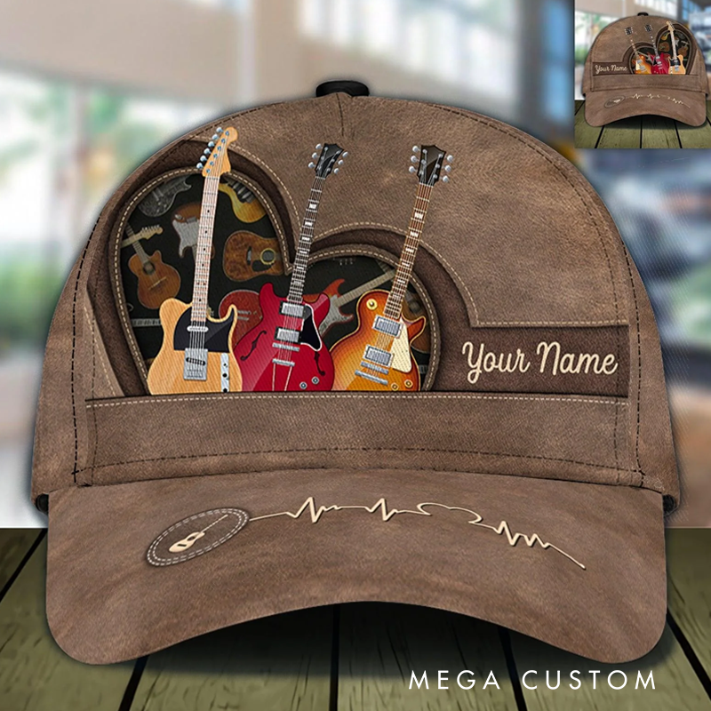 Personalized Name 3D Print Baseball Cap With Adjustable Snap for Music Lover Perfect Music Lovers Guitar Lovers Custom Gift Hat