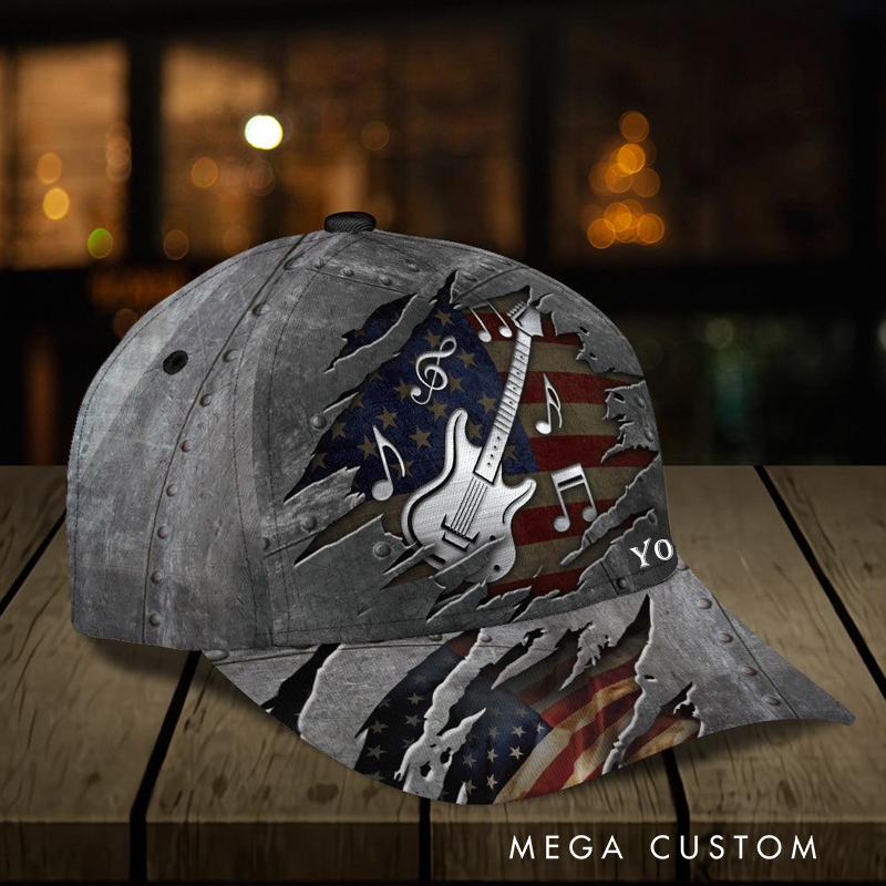 Personalized Name 3D Print Baseball Cap With Adjustable Snap for Music Lover Perfect Music Lovers Guitar Lovers Custom Gift Hat