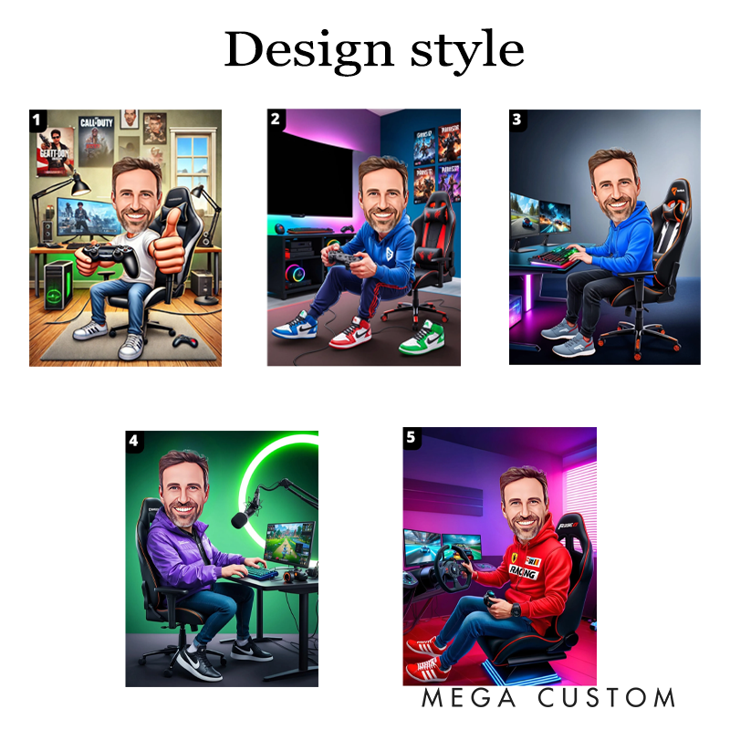 Personalized Gamer Cartoon Portrait Custom Gamer Caricature from Photo Gamer Art Gift for Gamer