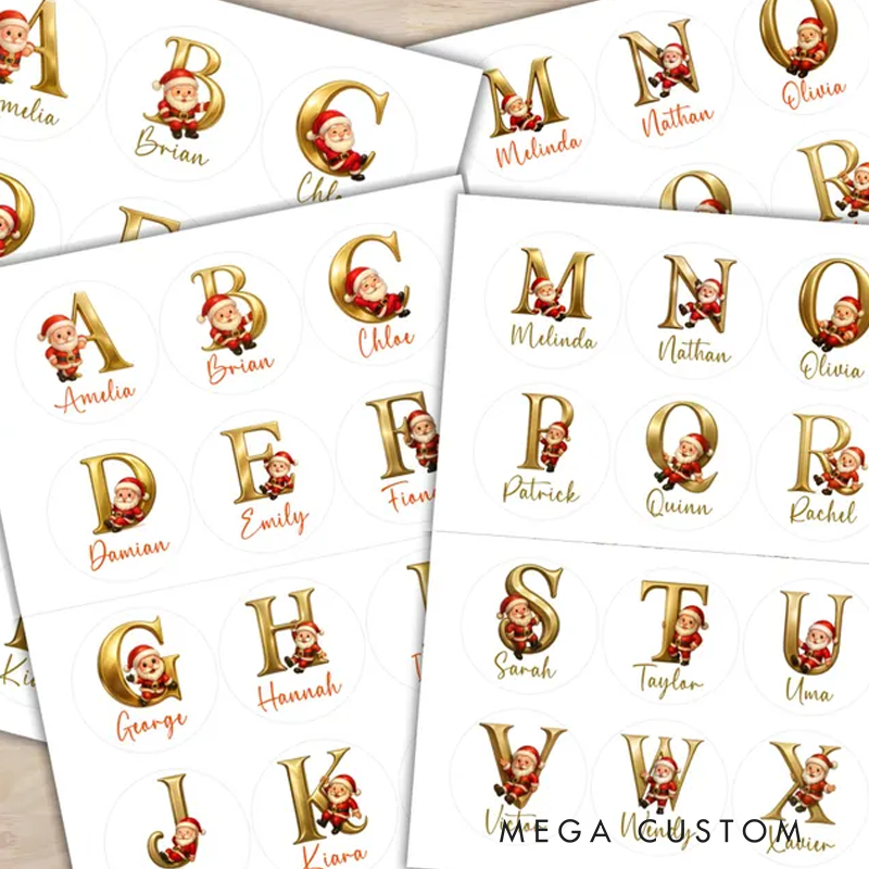 Personalized Christmas Sticker Labels 24 Santa Name Sticker Set Custom Holiday Labels for Presents Packages Christmas Decorations