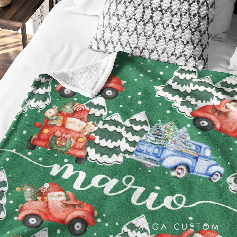 Personalized Santa Claus Cozy Soft Fleece Sherpa Blanket with Name Christmas Gift for Baby Kids