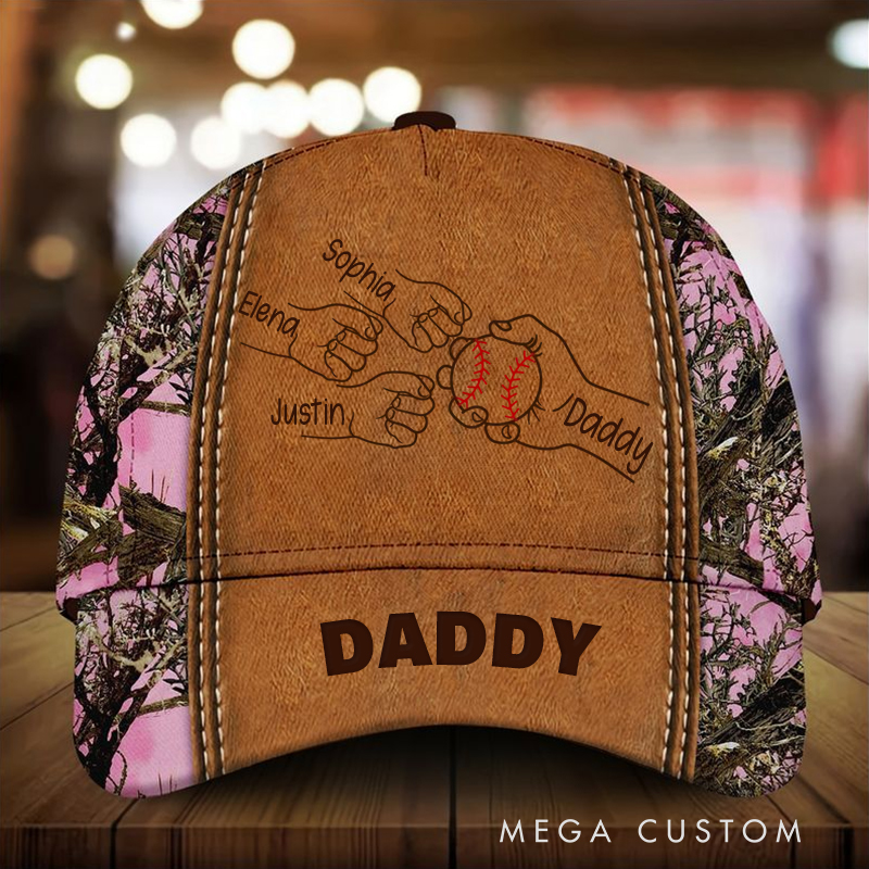 Personalized Camouflage Baseball Cap with Custom Names and Baseball Themed Family Design  