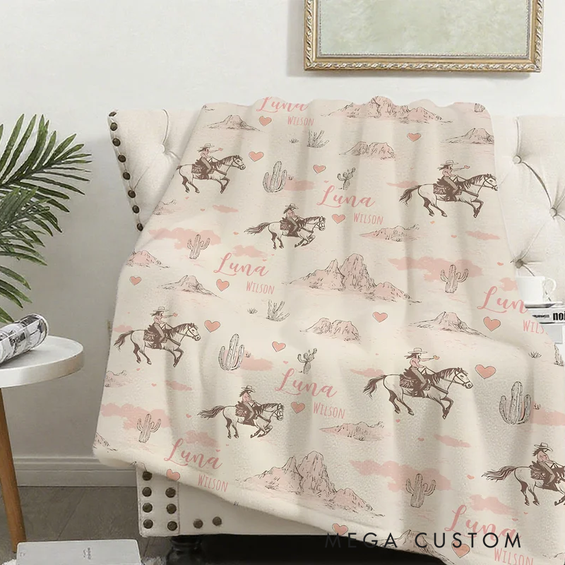 Personalized Cowgirl Desert Soft Throw Blanket with Name Swaddle Room Decor Birthday Baby Shower Gift for Mom Newborn