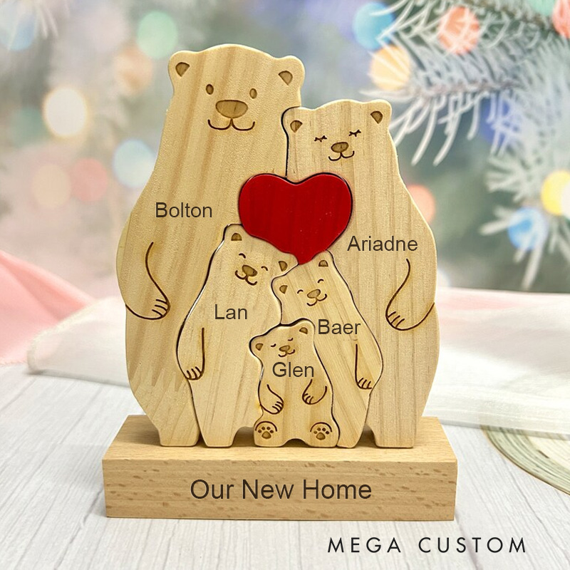 Personalized Wooden Bear Family Puzzle Wooden Hugging Bears With Heart Engraved Custom Name Family Puzzle Family Anniversary Gifts Housewarming Gift