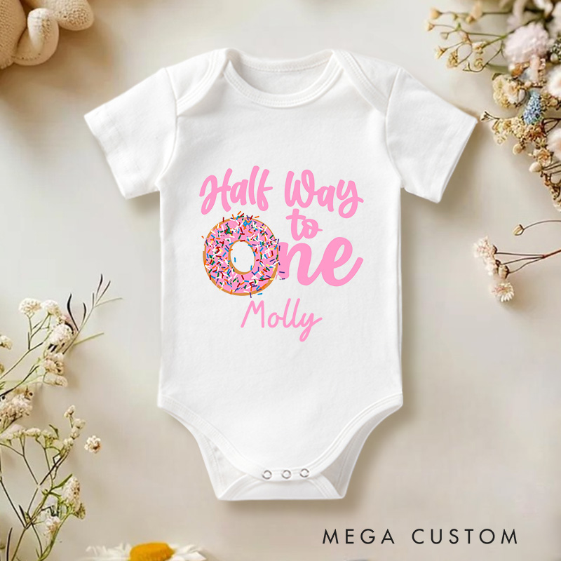 Personalized Half Way To One Baby Onesie Six Month Birthday Gift New Baby Gift