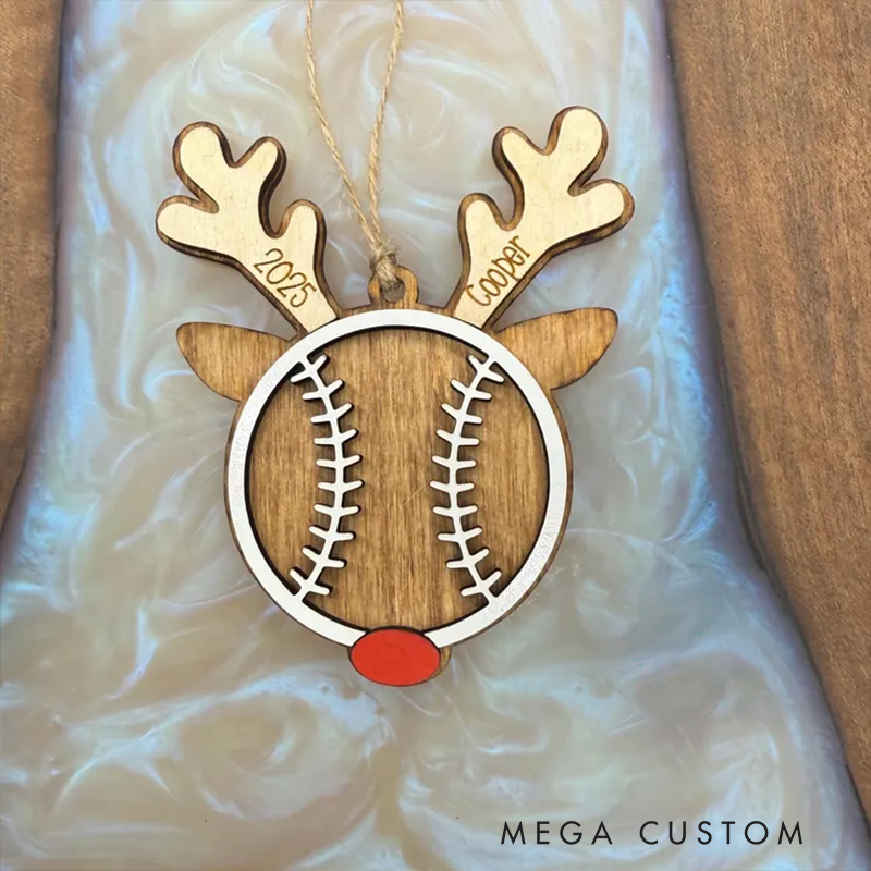 Personalized Sports Reindeer Christmas Ornaments Custom Soccer Baseball Basketball Volleyball Decorations
