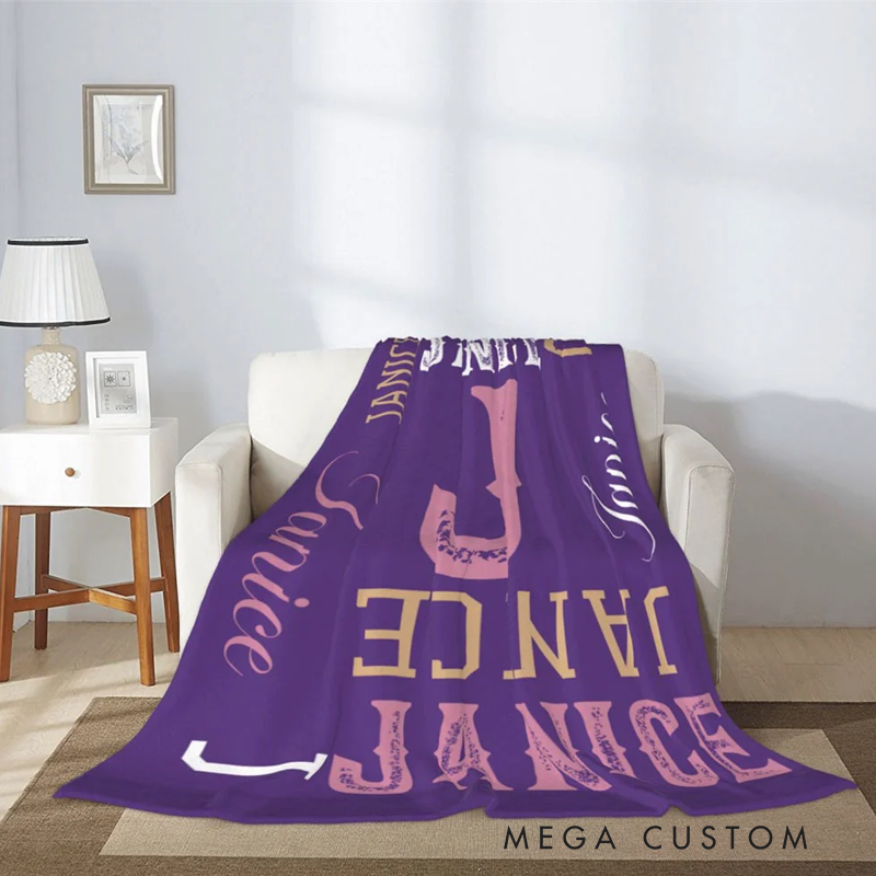 Personalized High-Quality Super Soft Flannel or Sherpa Blanket with Initial Name Gift for Kid Friend