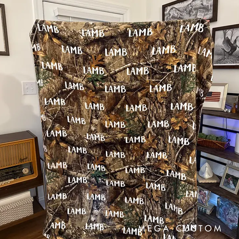Personalized Camo Throw Blanket Custom Hunting Throw Blanket Gift for Hunter Lover