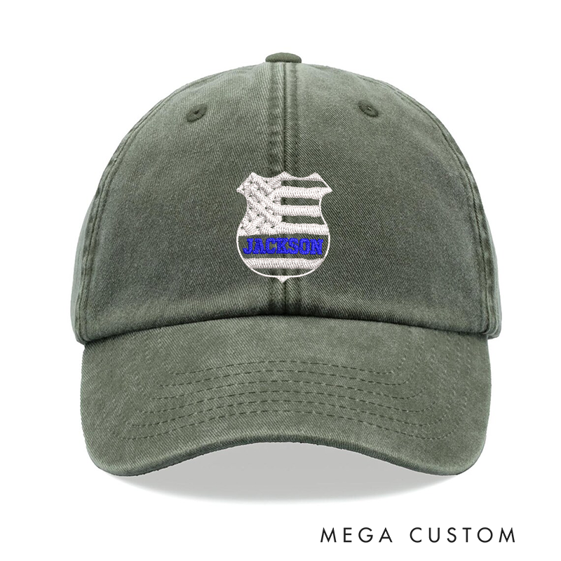 Personalized Police Embroidered Baseball Cap with Custom Name and Badge Thin Blue Line Design Unique Gift for Law Enforcement Officers