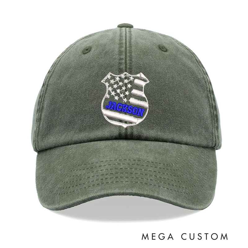 Personalized Police Embroidered Baseball Cap American Flag Badge Design Unique Gift for Law Enforcement Officers